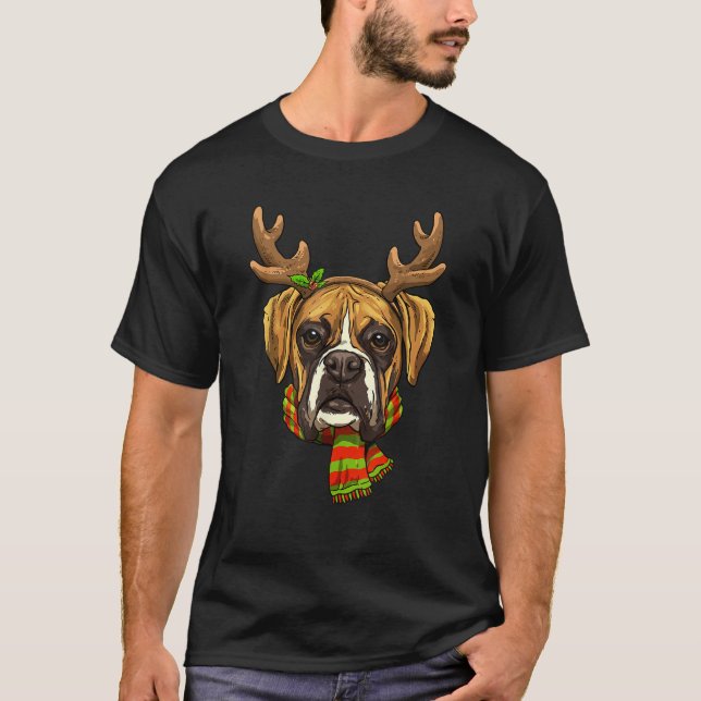 Boxer Dog Reindeer Christmas Xmas Boxer Dog Lover  T-Shirt (Vorderseite)