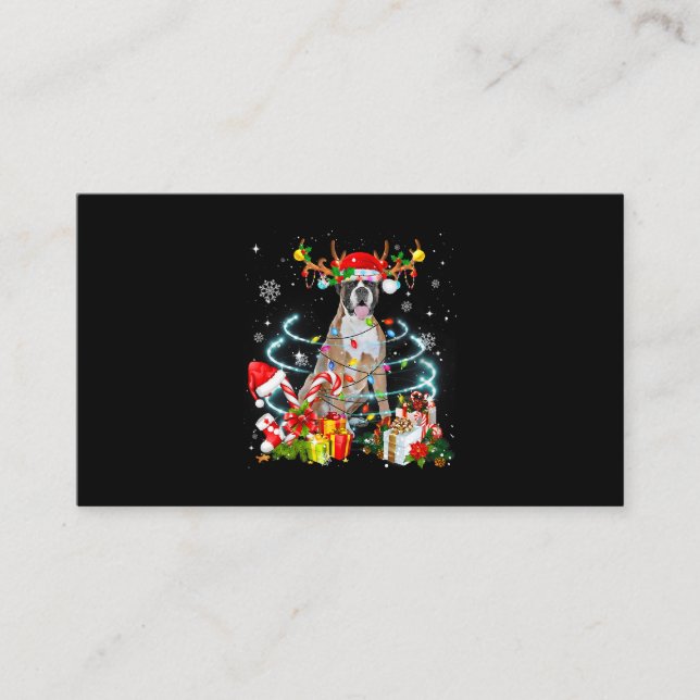 Boxer Dog Rentier Weihnachtsbaum Lichter Pajama Xm Visitenkarte (Vorderseite)