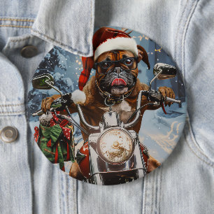 Boxer Dog Riding Motorrad Weihnachten Button