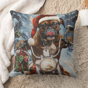 Boxer Dog Riding Motorrad Weihnachten Kissen