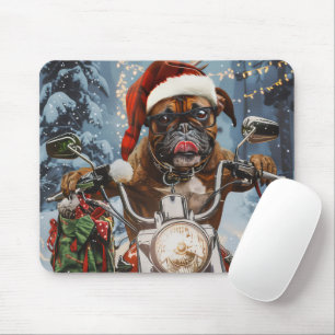 Boxer Dog Riding Motorrad Weihnachten Mousepad