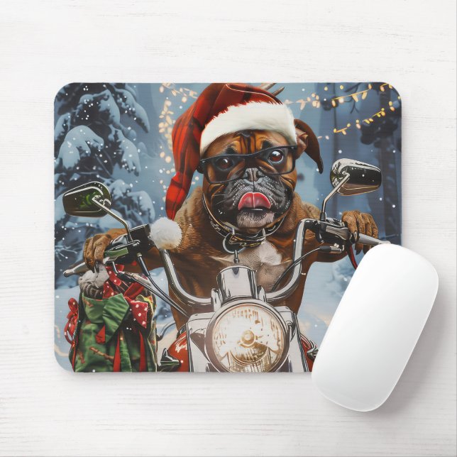 Boxer Dog Riding Motorrad Weihnachten Mousepad (Mit Mouse)