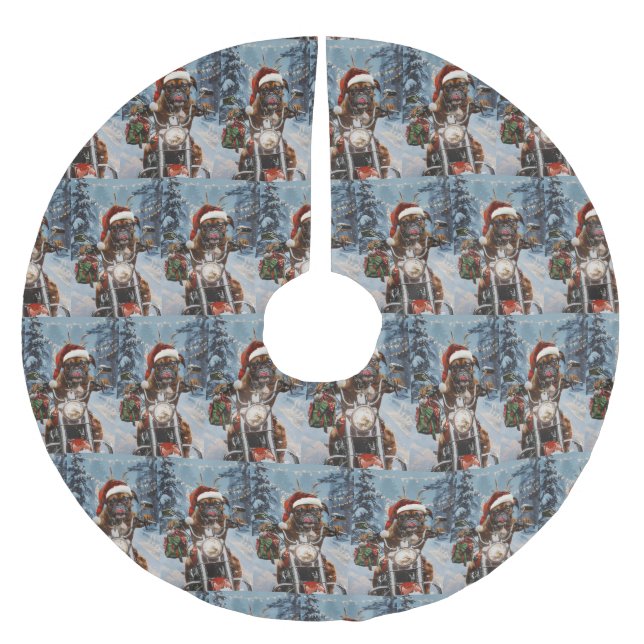 Boxer Dog Riding Motorrad Weihnachten Polyester Weihnachtsbaumdecke (Vorderseite)