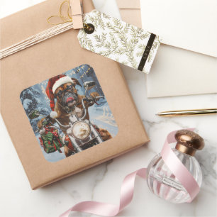 Boxer Dog Riding Motorrad Weihnachten Quadratischer Aufkleber