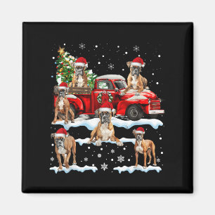 Boxer Dog Riding Red Truck Ugly Sweater Merry Chri Magnet