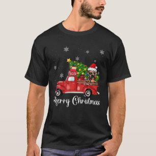 Boxer Dog Riding Red Truck Weihnachten T-Shirt
