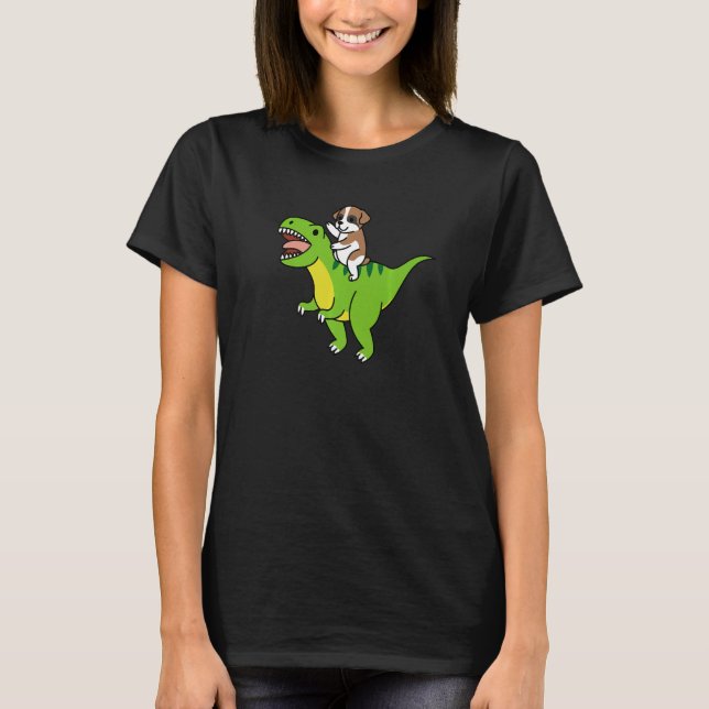 Boxer Dog Riding Rex Dinosaur Dog T-Shirt (Vorderseite)