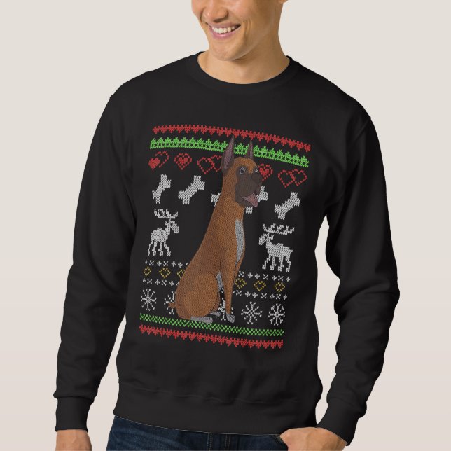 Boxer Dog Santa Claus Ugly Christmas Pattern X Mas Sweatshirt (Vorderseite)