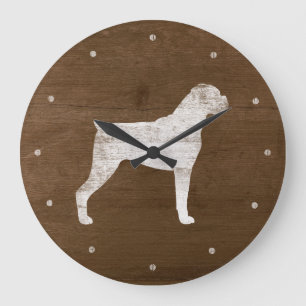 Boxer Dog Silhouette Große Wanduhr