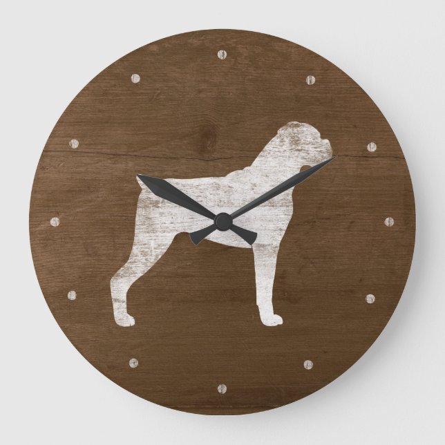 Boxer Dog Silhouette Große Wanduhr (Vorderseite)