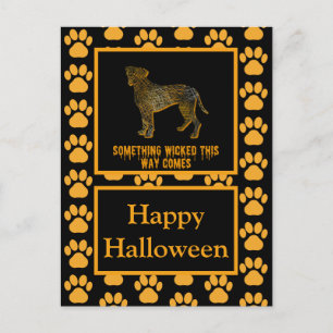 Boxer Dog Silhouette Happy Halloween Orange Postkarte