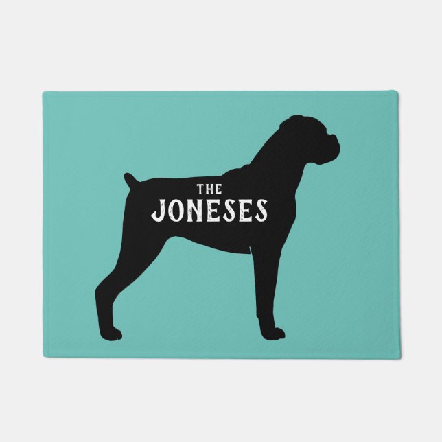 Boxer Dog Silhouette Willkommens-Mat Custom Fußmatte (Vorderseite)