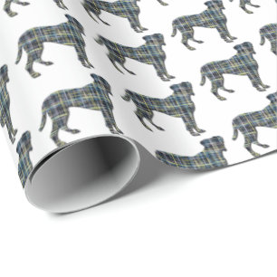 Boxer Dog Silhouette Y&B Grid White Geschenkpapier