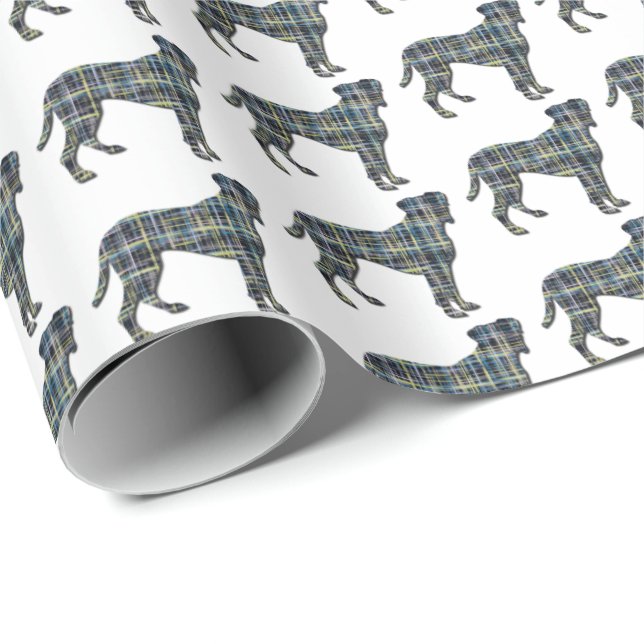 Boxer Dog Silhouette Y&B Grid White Geschenkpapier (Rolleneckpunkt)