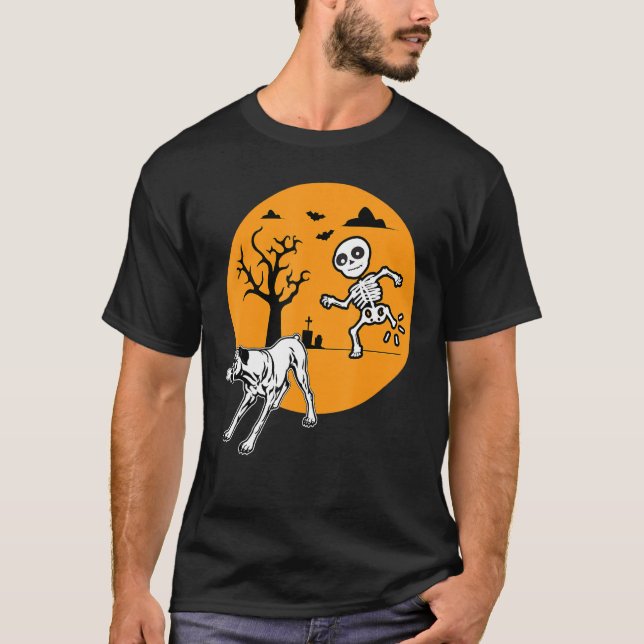 Boxer Dog Skeleton Knochenknochen Halloween Kostüm T-Shirt (Vorderseite)