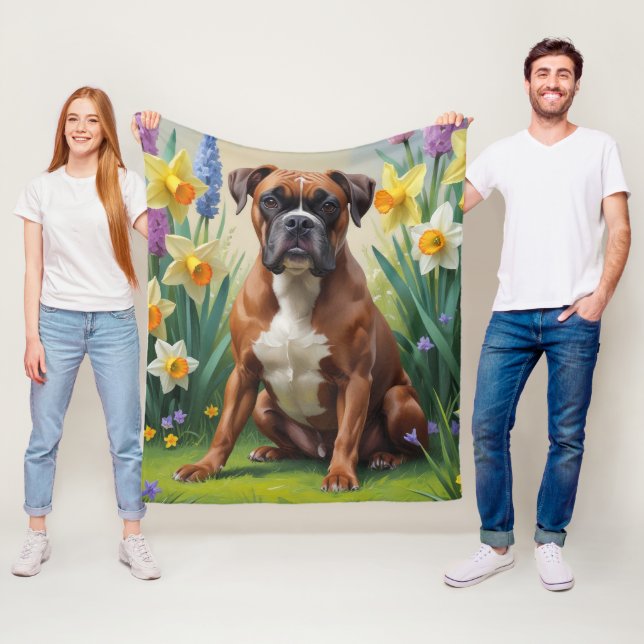 Boxer Dog Spring Blumen Malerei Fleecedecke (Beispiel)