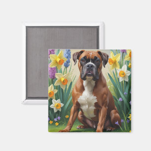 Boxer Dog Spring Blumen Malerei Magnet