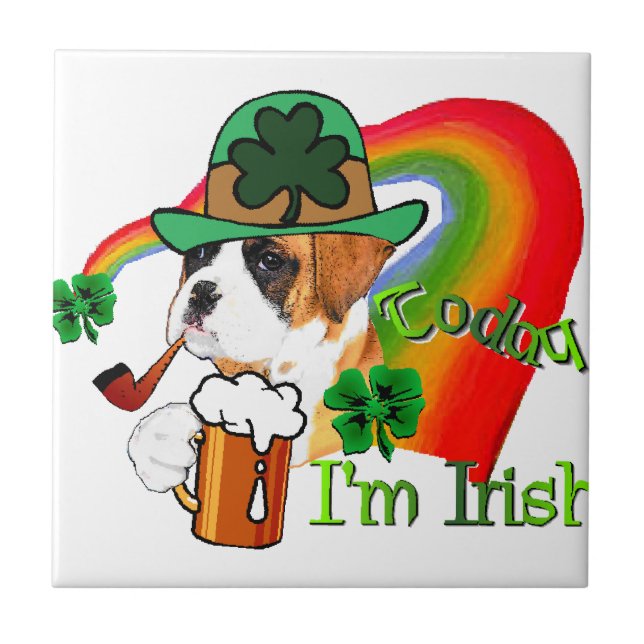 Boxer Dog St Patrick's Day Fliese (Vorderseite)