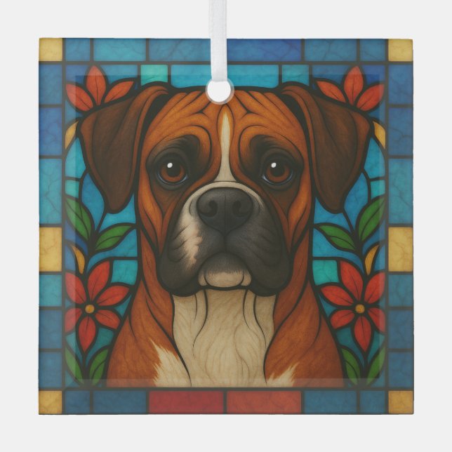 Boxer Dog "Stached Glass" Ornament Aus Glas (Vorderseite)