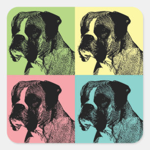 Boxer Dog Stamper Pop Art Quadratischer Aufkleber