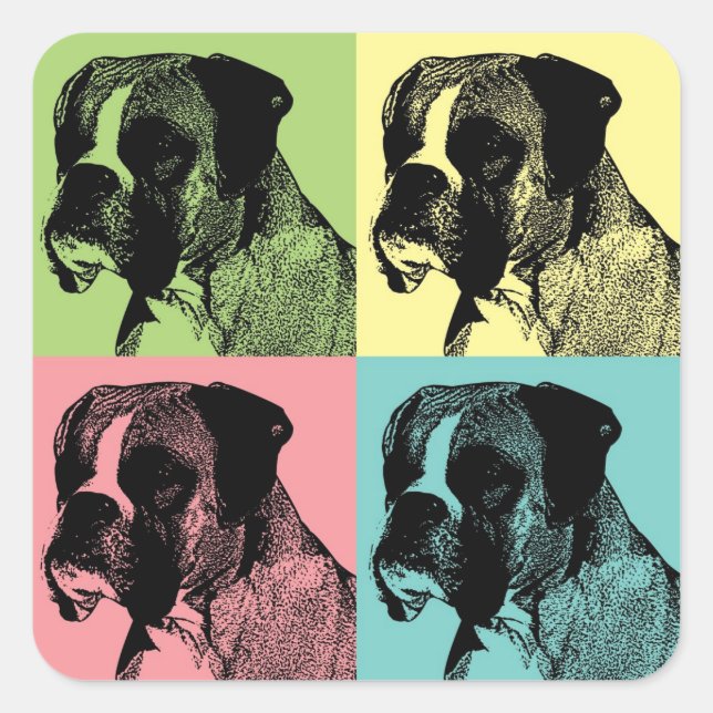 Boxer Dog Stamper Pop Art Quadratischer Aufkleber (Vorderseite)
