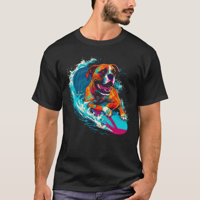 Boxer Dog Surfing T-Shirt (Vorderseite)