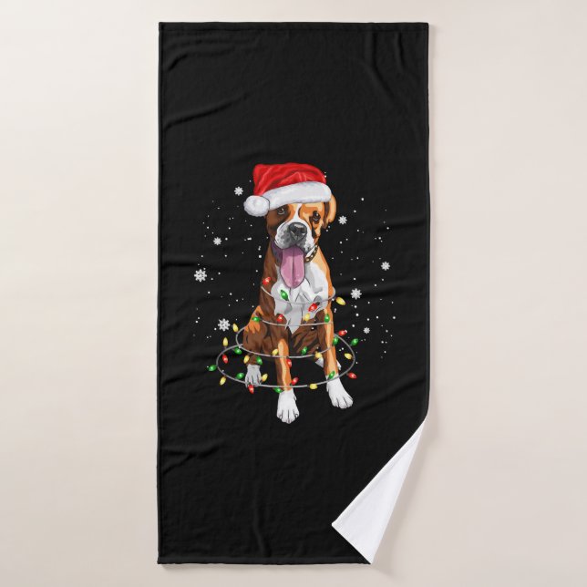 Boxer Dog Tree Weihnachtsbeleuchtung Xmas Pajama Badehandtuch (Badehandtuch)