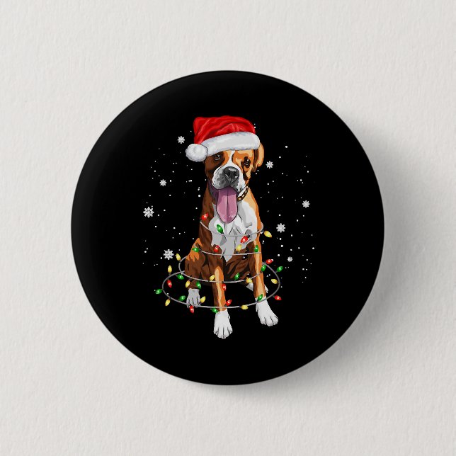 Boxer Dog Tree Weihnachtsbeleuchtung Xmas Pajama Button (Vorderseite)