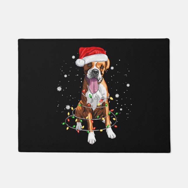 Boxer Dog Tree Weihnachtsbeleuchtung Xmas Pajama Fußmatte (Vorderseite)