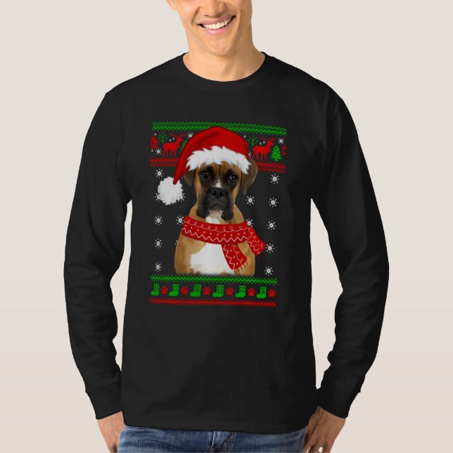 Boxer Dog Ugly Sweater Christmas Welpe Hund Lover T-Shirt (Vorderseite)