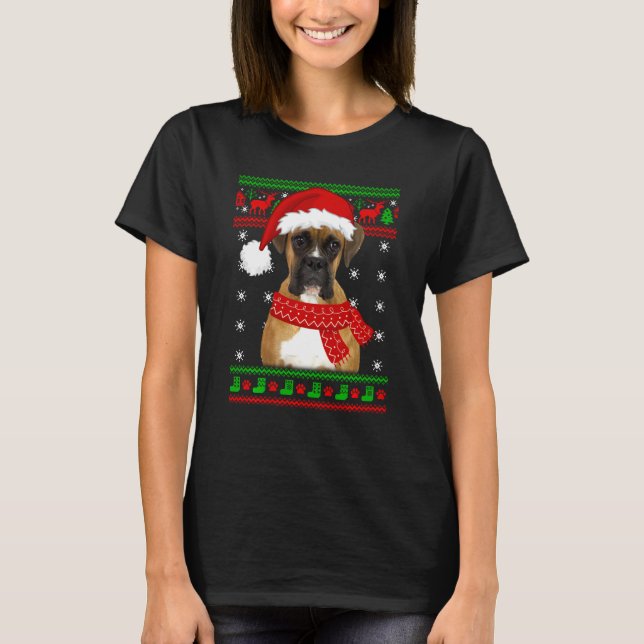 Boxer Dog Ugly Sweater Christmas Welpe Hund Lover T-Shirt (Vorderseite)