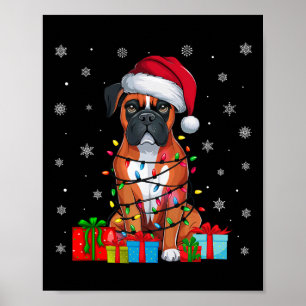 Boxer Dog Ugly Xmas Lights Weihnachtsmannmütze Box Poster