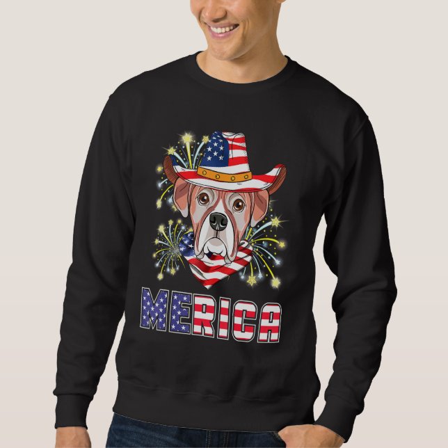 Boxer Dog Us Flag Hat Fireworks Merica 4. Juli Sweatshirt (Vorderseite)