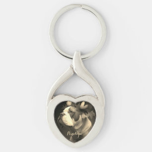 Boxer Dog Vintag-Style Metal Heart Keychain Schlüsselanhänger