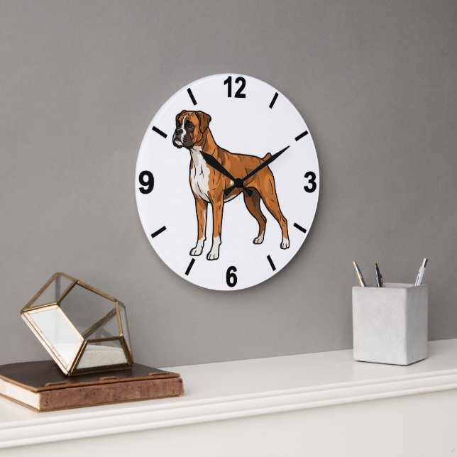 Boxer Dog Wall Clock Cute Pet Home Decor Große Wanduhr (Büro)