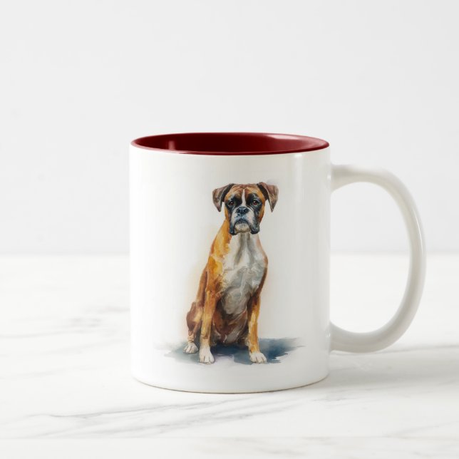 Boxer Dog Watercolor Art Zweifarbige Tasse (Rechts)