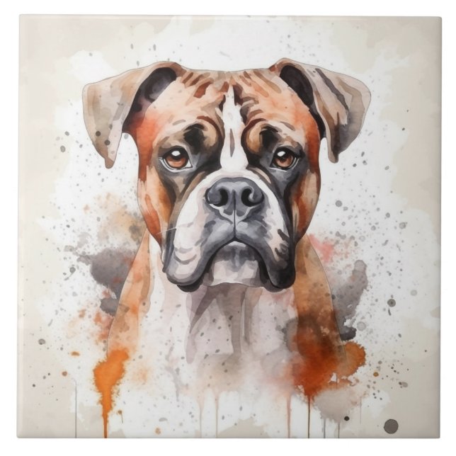 Boxer Dog Watercolor Pet Fliese (Vorderseite)