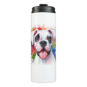Boxer Dog Watercolor Splashes Thermosbecher