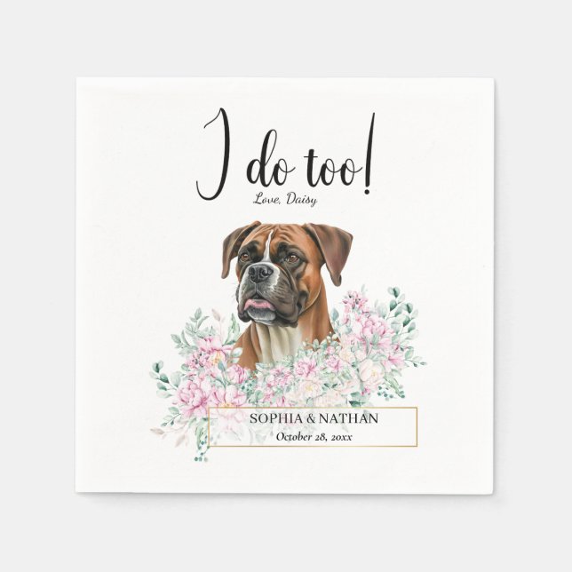 Boxer Dog Wedding Cocktail Napkins Serviette (Vorderseite)