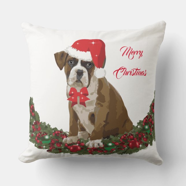 Boxer Dog Weihnachten Niedliches festes Throw Kiss Kissen (Vorderseite)