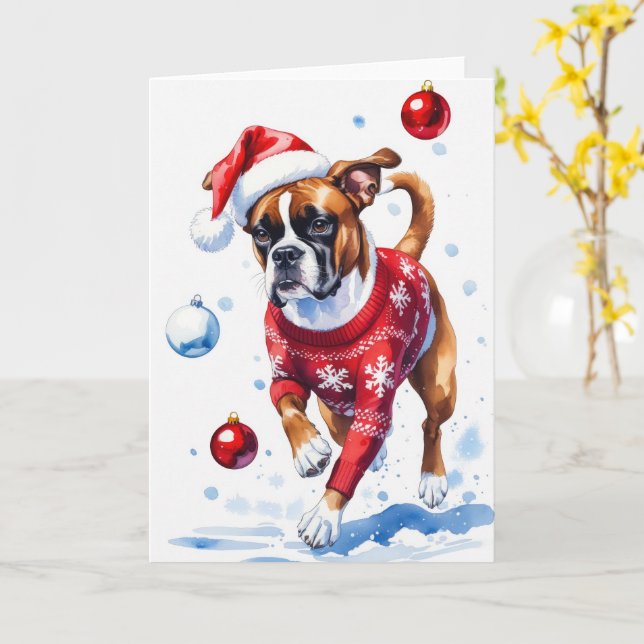 Boxer Dog Weihnachtsgrüßen Karte (Gelbe Blume)