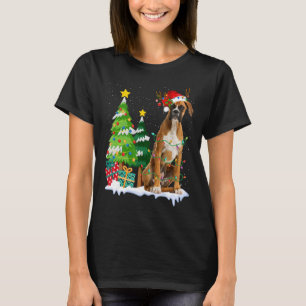Boxer Dog Weihnachtsmannmütze Rentierleuchten T-Shirt