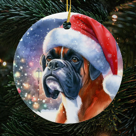 Boxer Dog Weihnachtsmannmütze Weihnachten Keramik Ornament