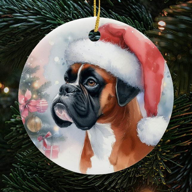 Boxer Dog Weihnachtsmannmütze Weihnachten Keramik Ornament (Von Creator hochgeladen)
