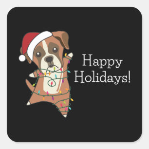 Boxer Dog Weihnachtsschnee Winter Tiere Hunde Squa Quadratischer Aufkleber
