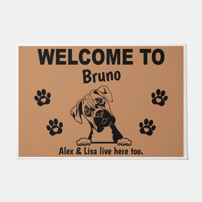 Boxer Dog Welcome Home Funny Personalized Custom Fußmatte (Vorderseite)
