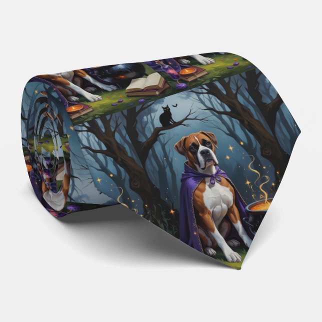 Boxer Dog Whimsical Halloween Malerei Krawatte (Gerollt)