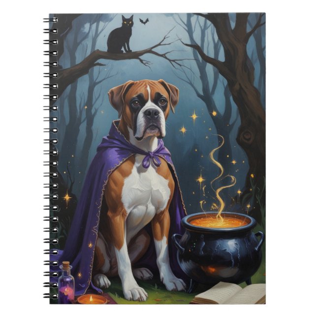 Boxer Dog Whimsical Halloween Malerei Notizblock (Vorderseite)