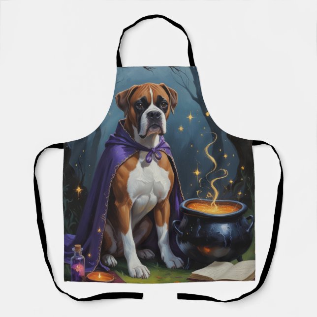 Boxer Dog Whimsical Halloween Malerei Schürze (Vorderseite)