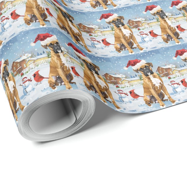 Boxer Dog Winter Wonderland Weihnachtsfreude Geschenkpapier (Rolleneckpunkt)